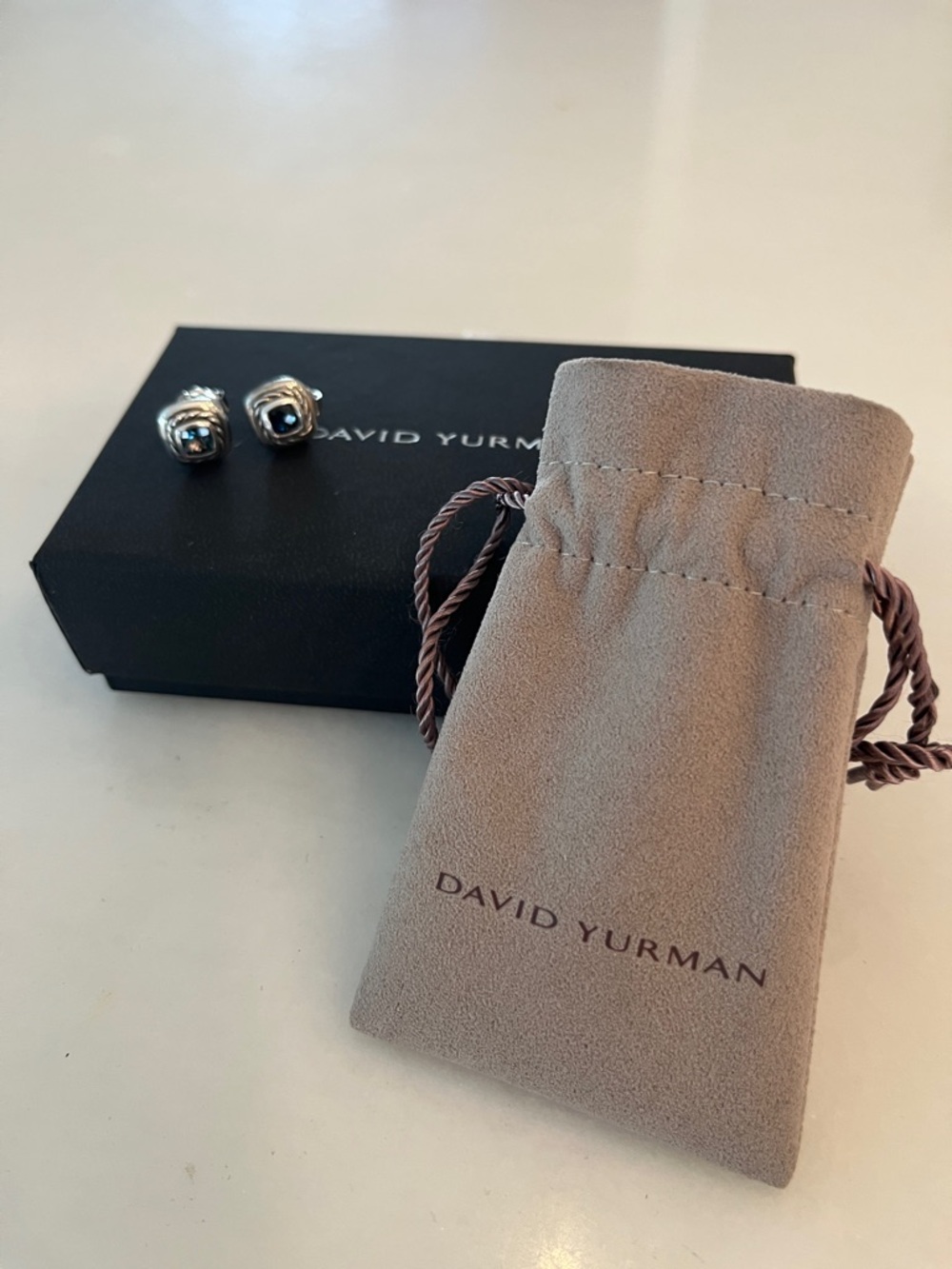 David Yurman Petite Sterling Silver Stud Earrings with Blue Topaz